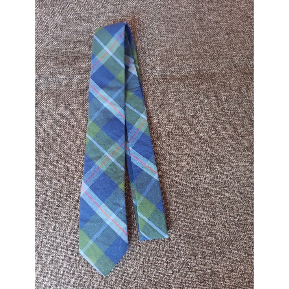 Tie 70s 80s 90s Y2K Youth Crewcuts Cotton Blue Green Plaid  2.5 Wide 52 Long